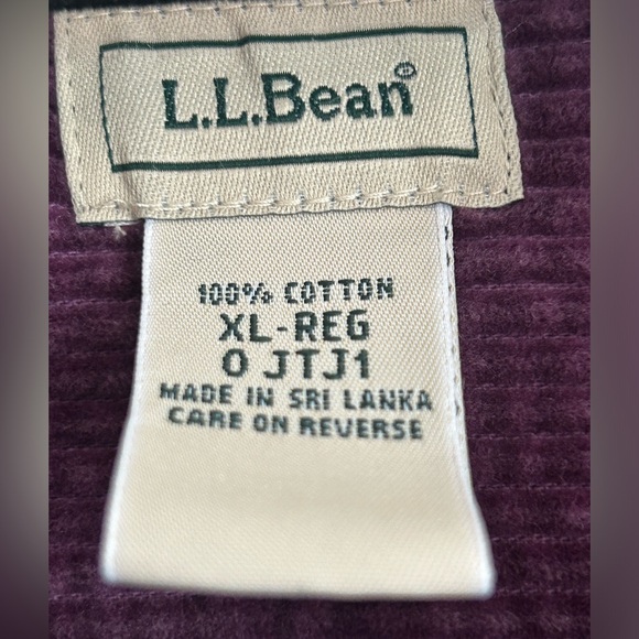 Purple Corduroy LL Bean Button Up Long Sleeve Shirt, XL - Picture 2 of 9